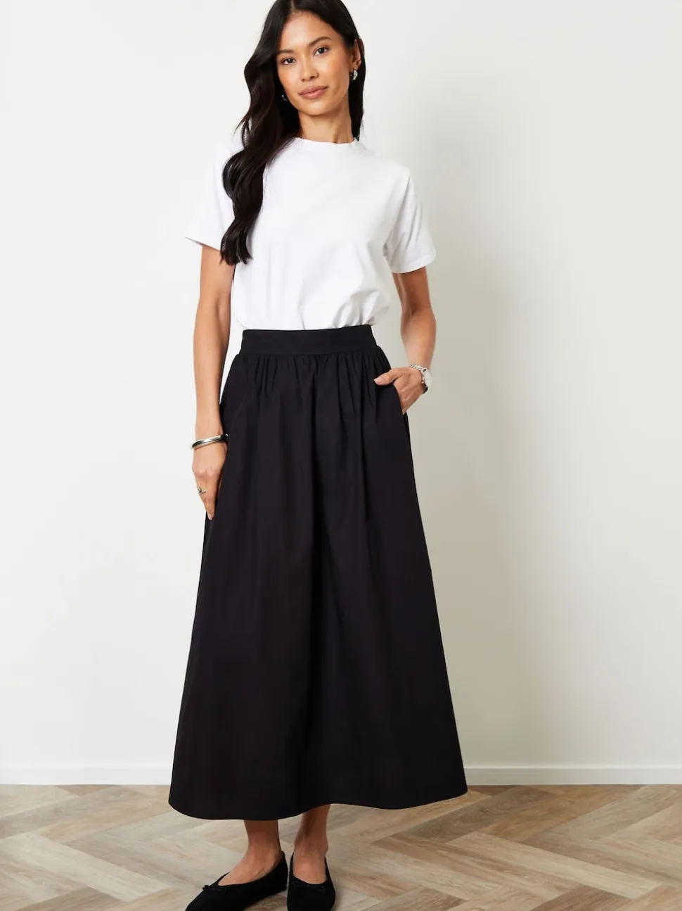 Zwart - Threadbare Midi rok met zakken