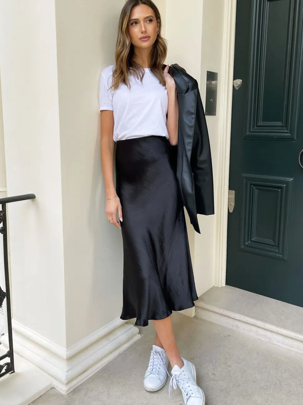 Zwart - Threadbare midirok van satijn