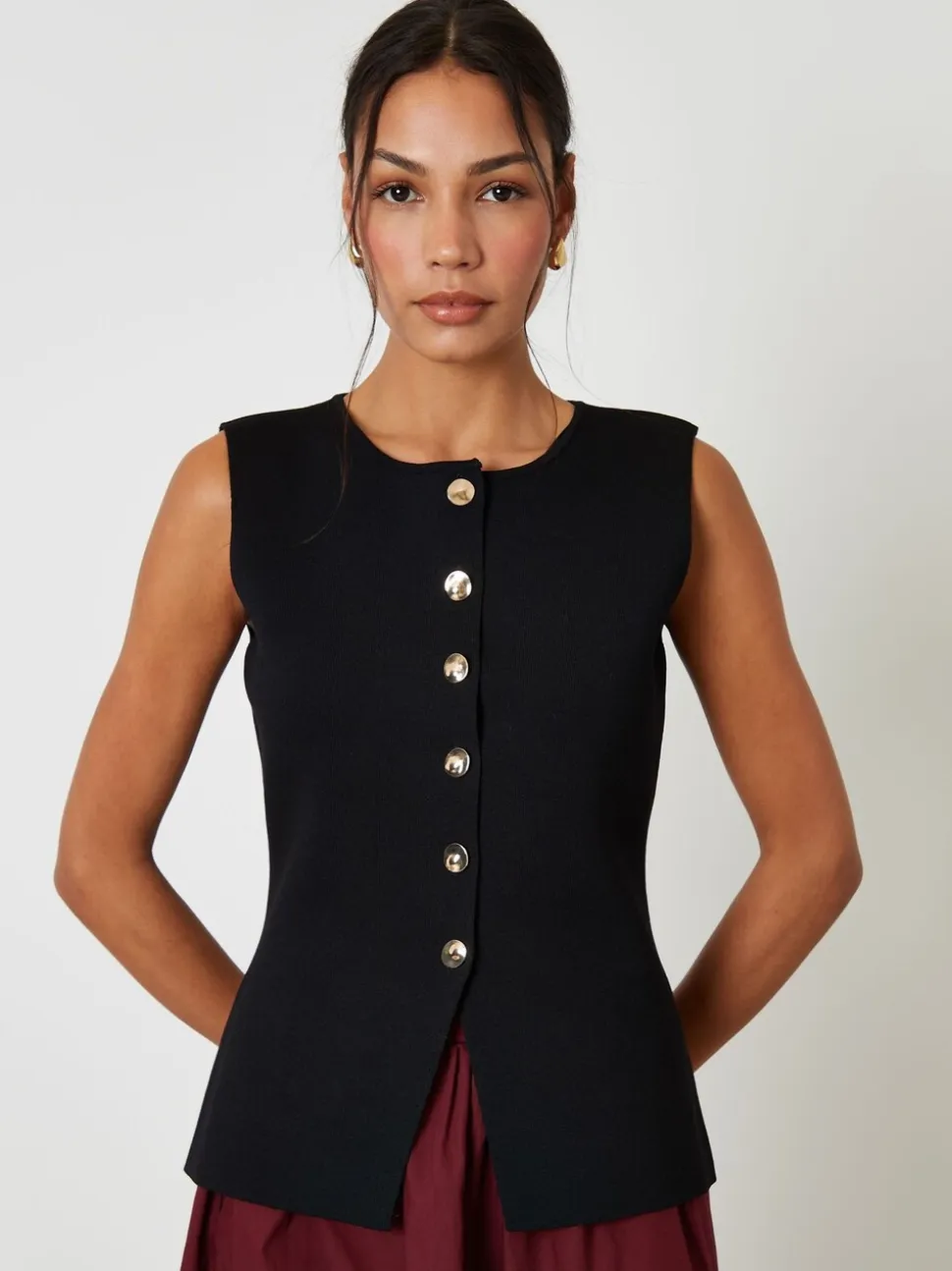 Zwart - Threadbare Ribbed Knitted Waistcoat