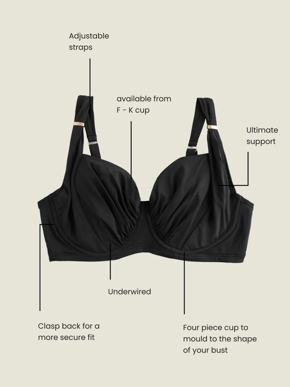 Zwart - Ultimate Support F-K beugel bikinitop