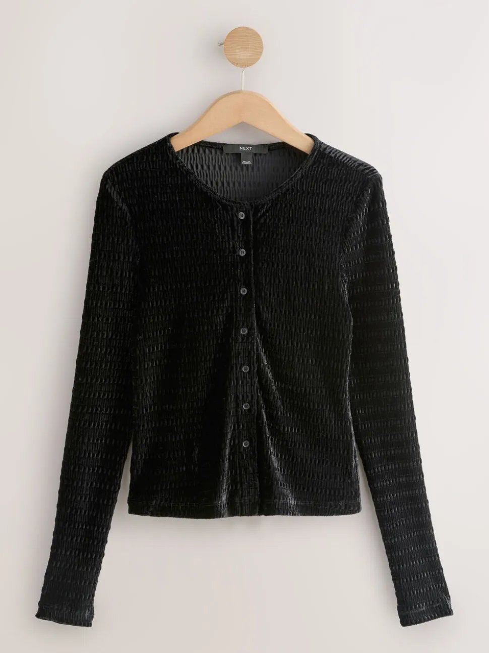Zwart - Velvet Long Sleeve Shirred Cardigan