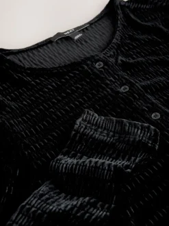 Zwart - Velvet Long Sleeve Shirred Cardigan