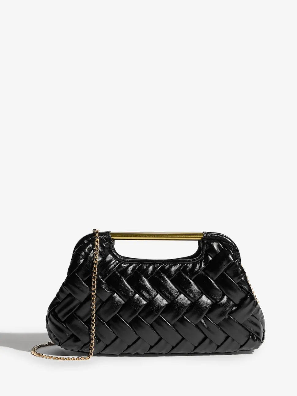 Zwart - Weave Grab Handle Clutch Bag