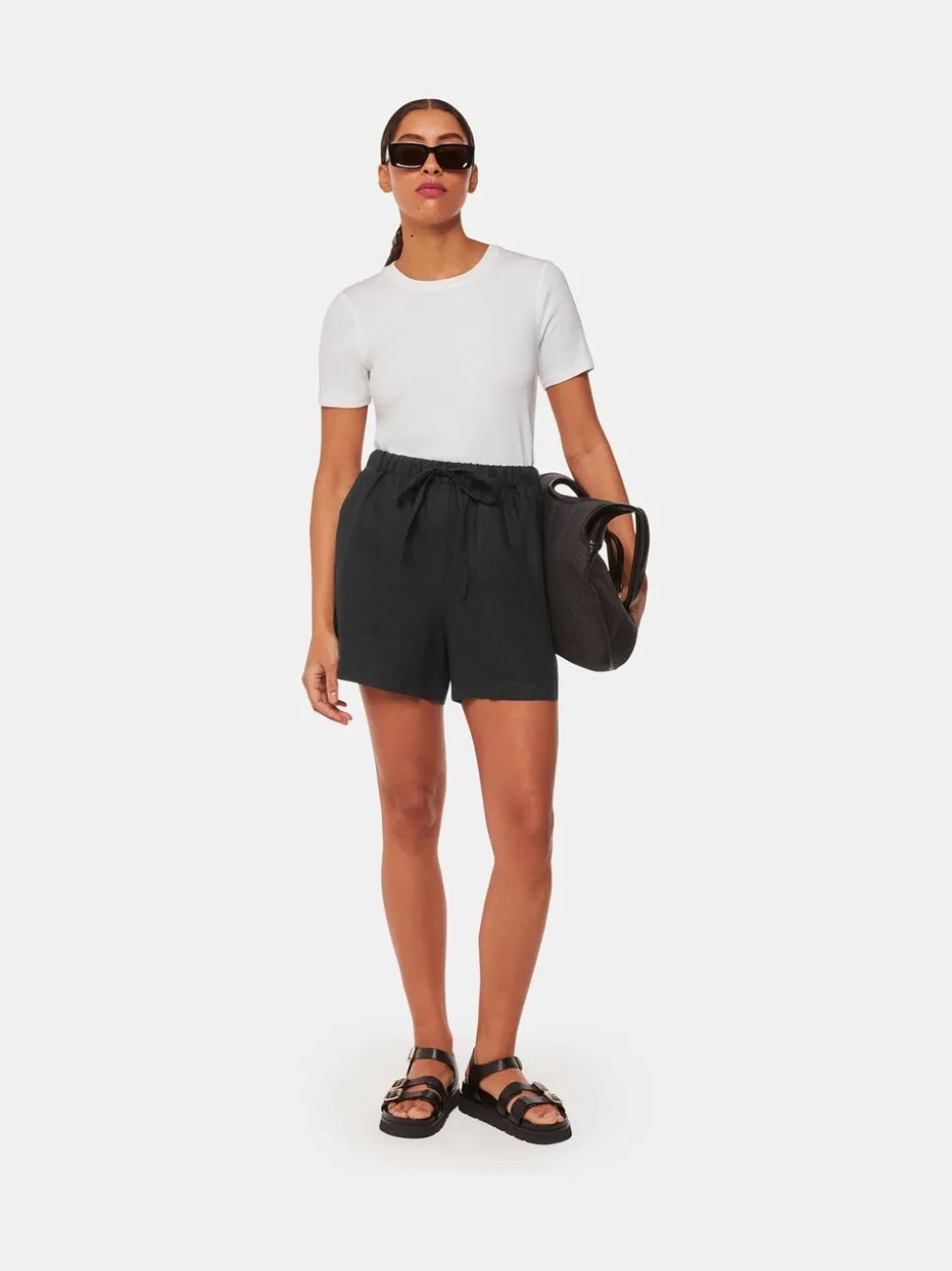 Zwart - Whistles linnen short met elastische tailleband