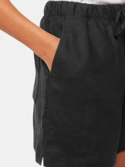 Zwart - Whistles linnen short met elastische tailleband