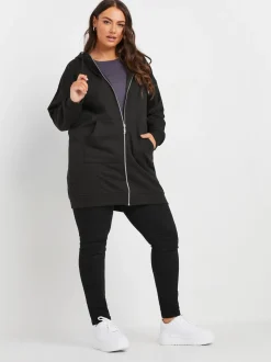 Zwart - Yours - Curve - Lange hoody met rits