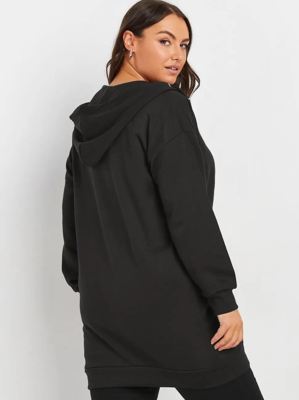 Zwart - Yours - Curve - Lange hoody met rits
