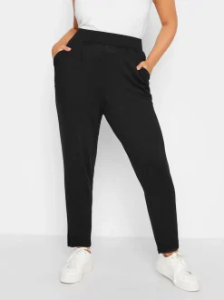 Zwart - Yours Curve - Jersey stretchjoggingbroek met dubbele bandplooi