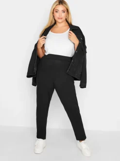 Zwart - Yours Curve - Jersey stretchjoggingbroek met dubbele bandplooi