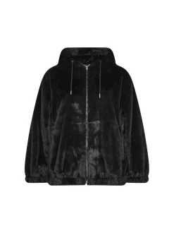 Zwart - Yours Curve Faux Fur Zip Thru Hooded Fleece