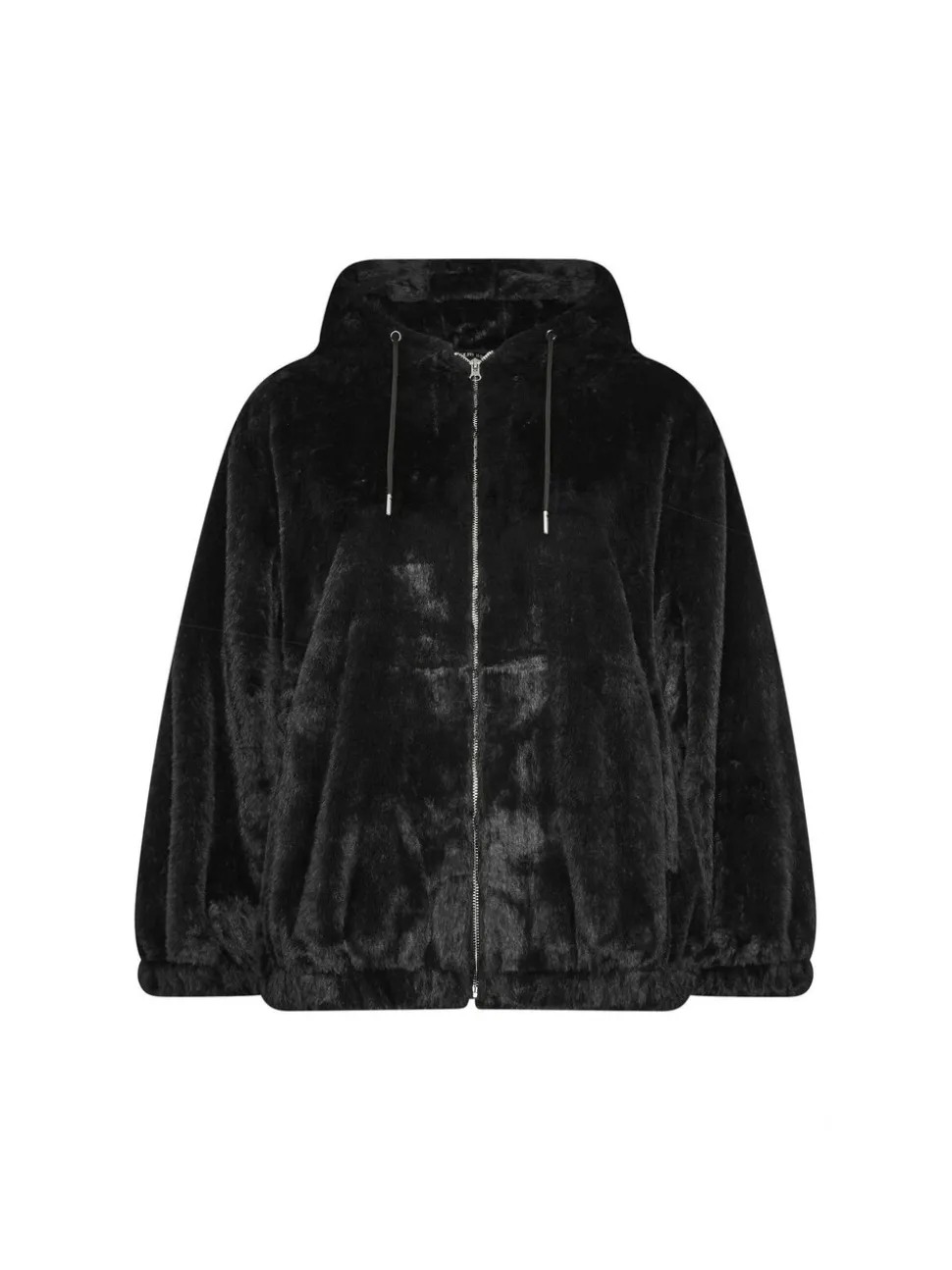 Zwart - Yours Curve Faux Fur Zip Thru Hooded Fleece