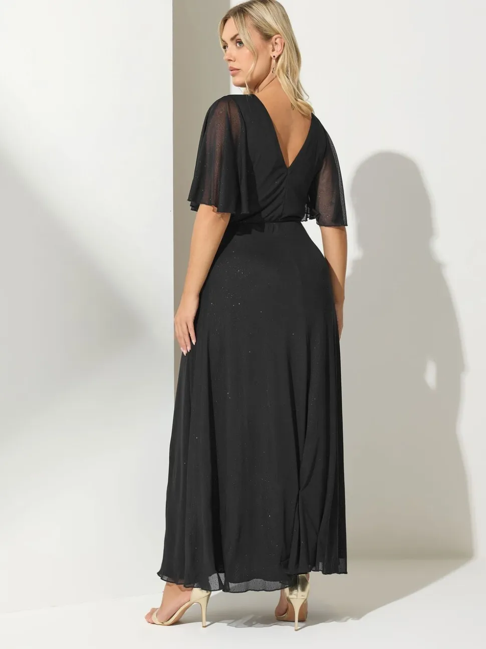 Zwart - Yours Curve London Glitter Wrap Mesh Maxi Dress