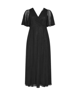 Zwart - Yours Curve London Glitter Wrap Mesh Maxi Dress