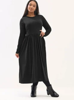 Zwart - Yours Curve Long Sleeve Peplum Midaxi Dress