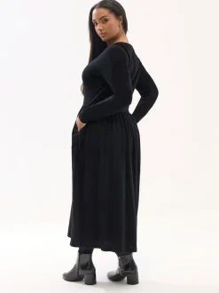Zwart - Yours Curve Long Sleeve Peplum Midaxi Dress
