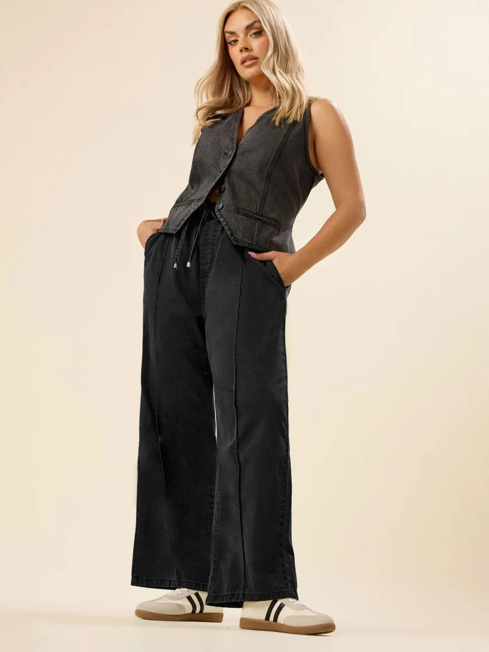 Zwart - Yours Curve Wide Leg Seam Front Jeans
