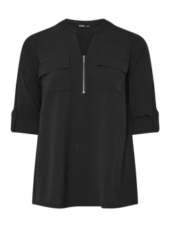 Zwart - Yours Curve Zip Notch Neck Blouse