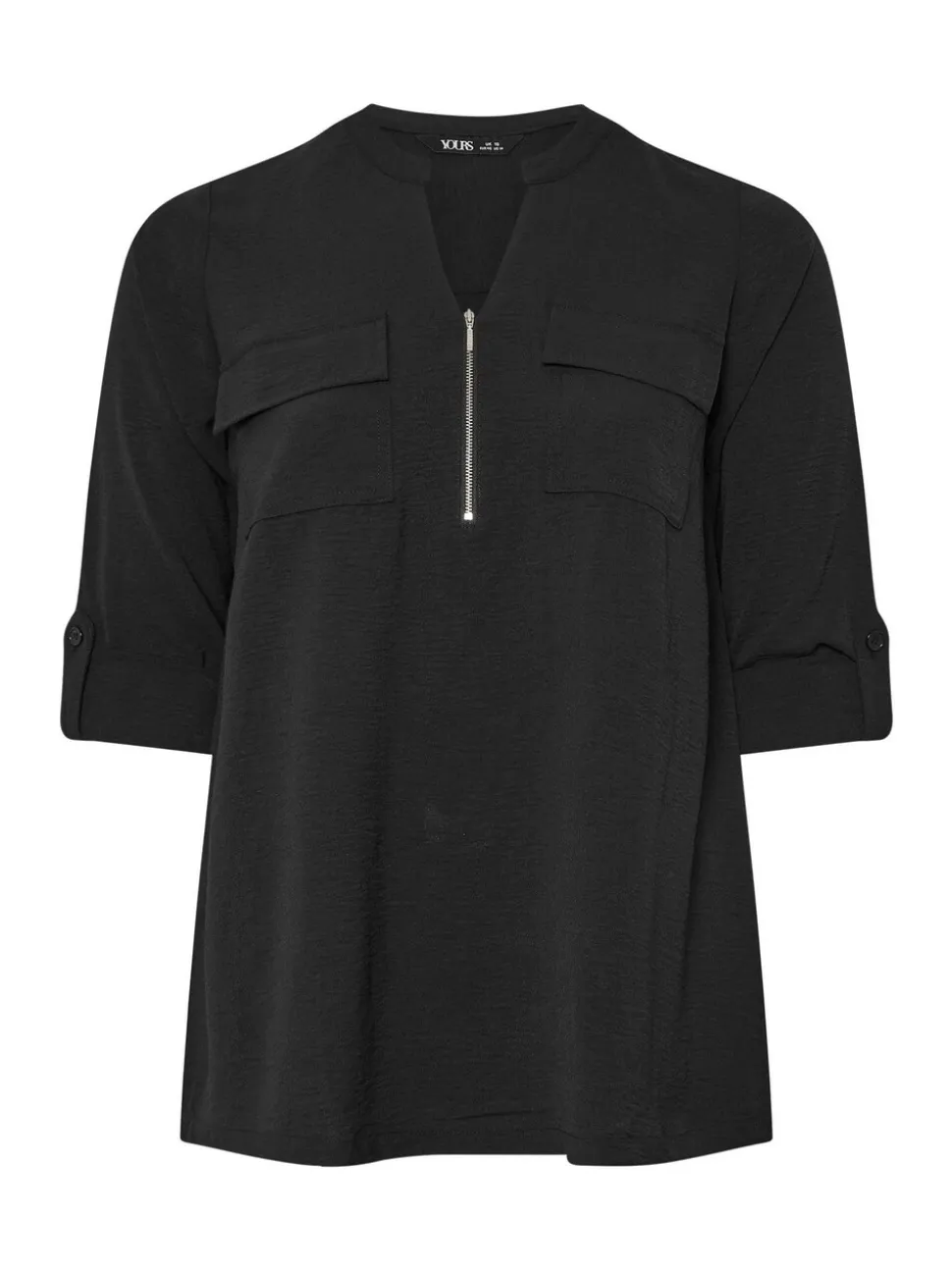 Zwart - Yours Curve Zip Notch Neck Blouse