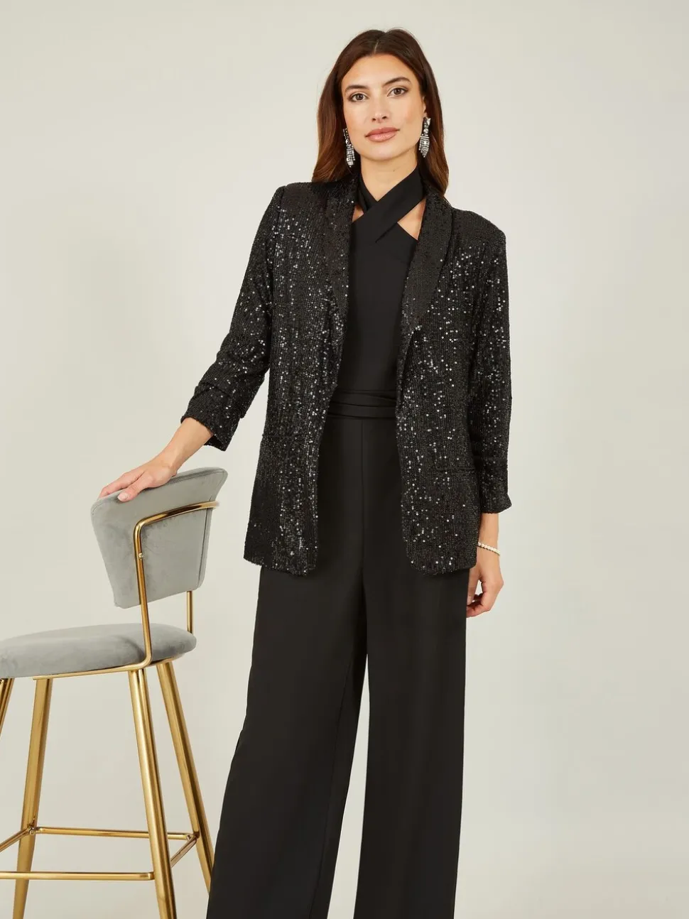 Zwart - Yumi - Blazer met lovertjes en zakken