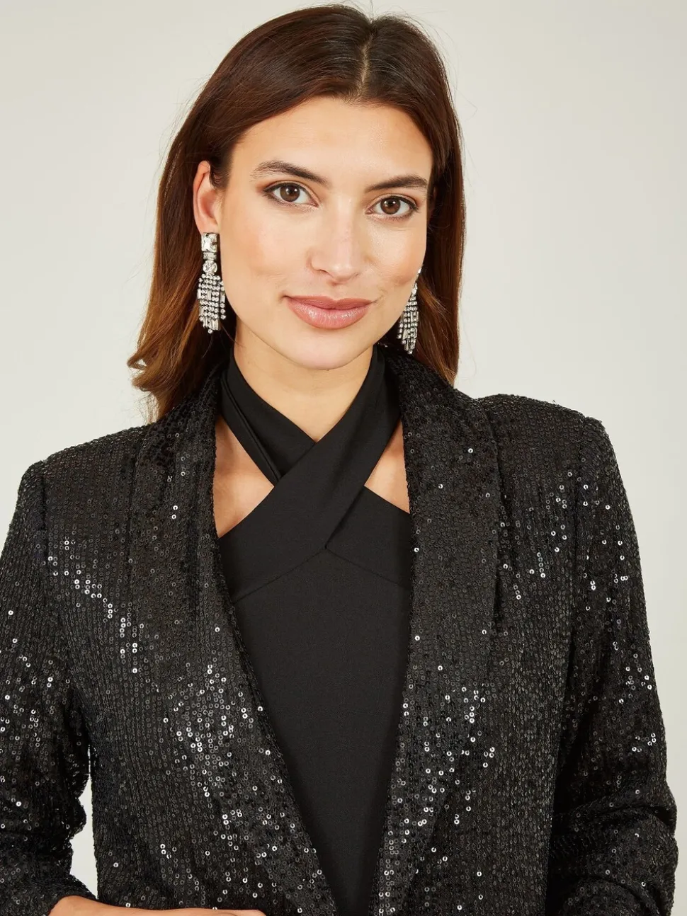 Zwart - Yumi - Blazer met lovertjes en zakken