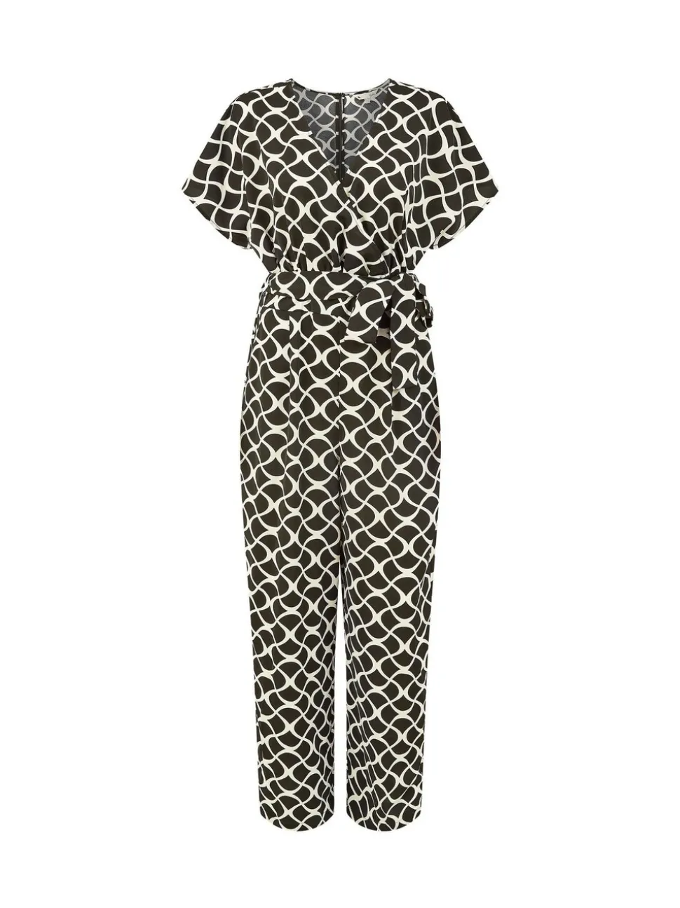 Zwart - Yumi jumpsuit met overslag en geometrische print