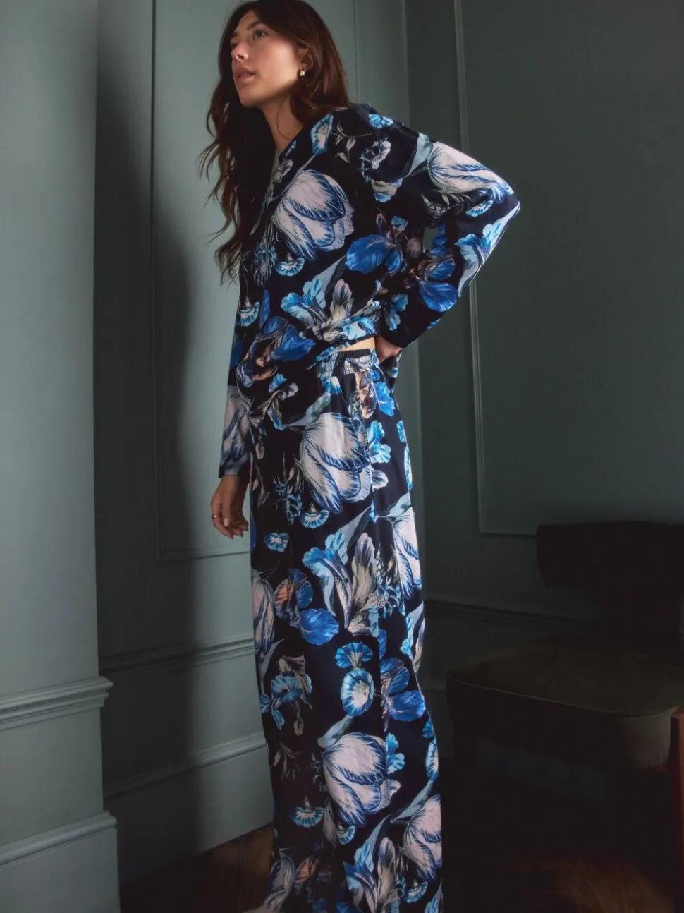 Zwart bloemenprint - Kew Collection pyjama's met lange mouwen