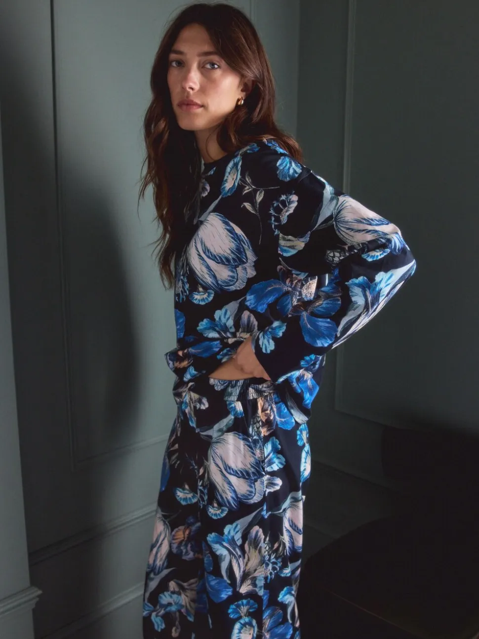 Zwart bloemenprint - Kew Collection pyjama's met lange mouwen