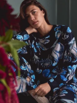 Zwart bloemenprint - Kew Collection pyjama's met lange mouwen