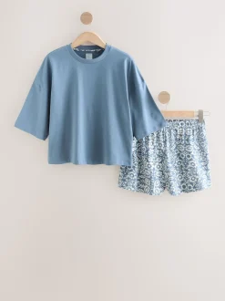 Zwart bloemenprint - Korte katoenen pyjama