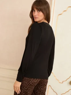 Zwart en kaki - Love & Roses V-Neck Chiffon Mix Jersey Tops 2 Pack