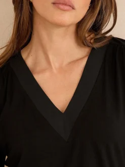 Zwart en kaki - Love & Roses V-Neck Chiffon Mix Jersey Tops 2 Pack