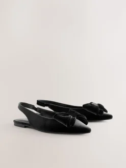 Zwart fluweel - Forever Comfort® ballerina's met strik, spitse neus en hielbandje