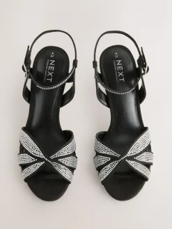 Zwart gelast - Forever Comfort® Leather Lattice Front Heeled Sandals