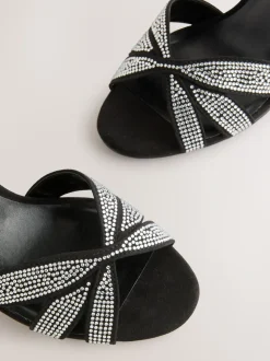 Zwart gelast - Forever Comfort® Leather Lattice Front Heeled Sandals