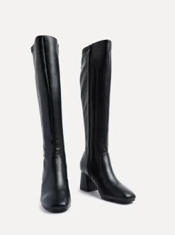Zwart imitatieleer - Linzi Slate Stretch Knee High Block Heel Boots
