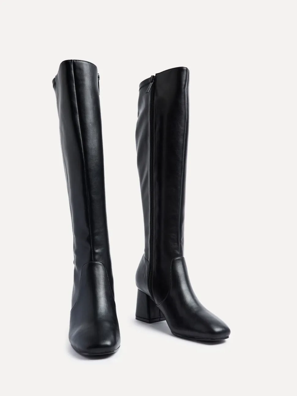 Zwart imitatieleer - Linzi Slate Stretch Knee High Block Heel Boots