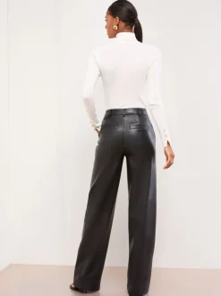 Zwart imitatieleer - Lipsy Pintuck Tailored Wide Leg Trousers