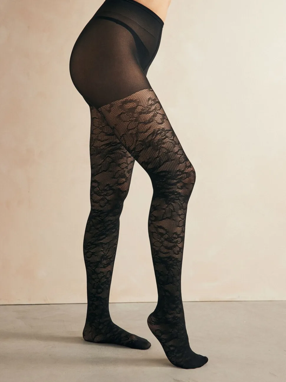 Zwart kant - 1 Panty's met patroon