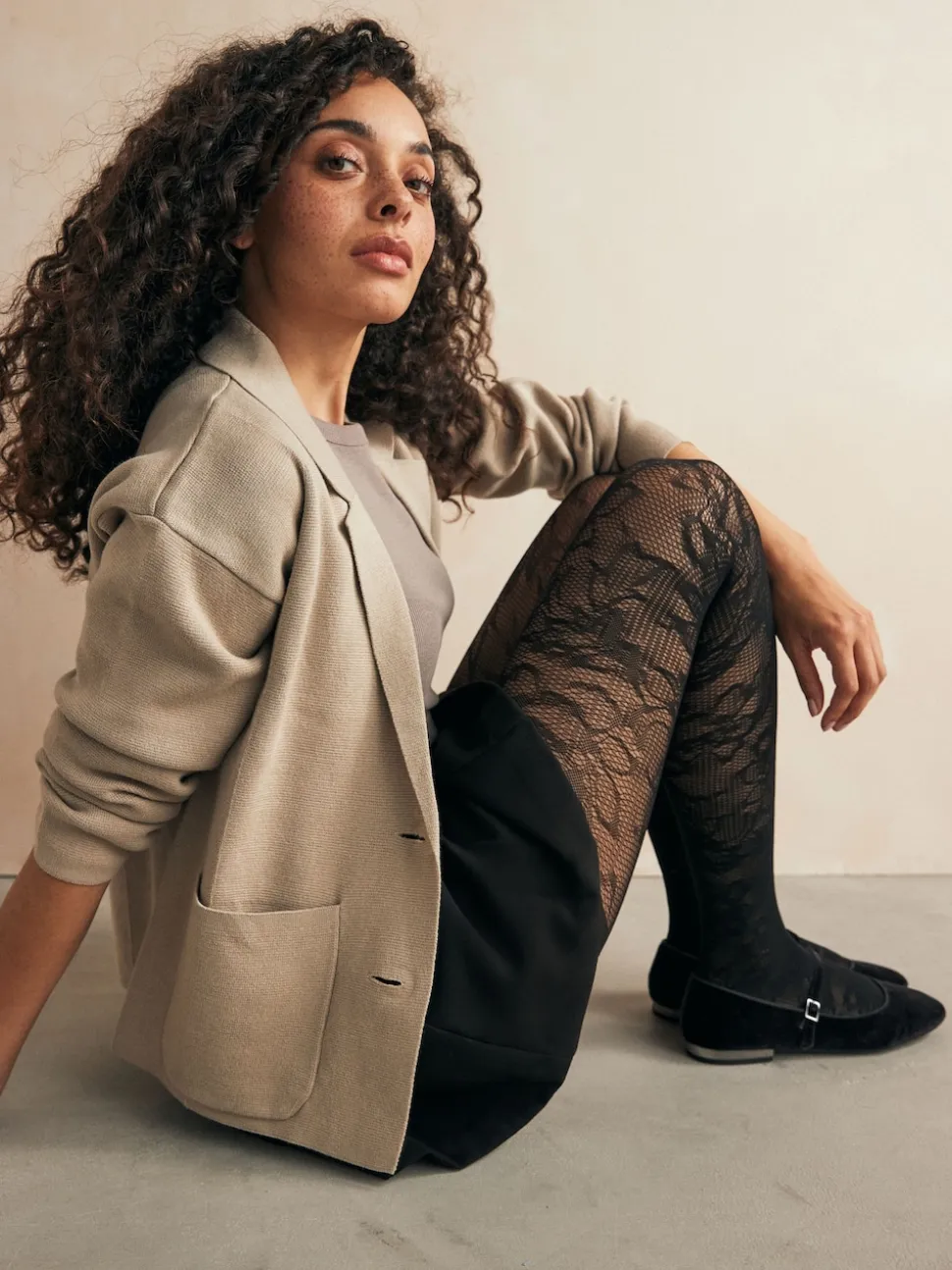 Zwart kant - 1 Panty's met patroon