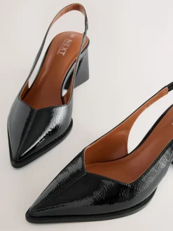 Zwart lak - Forever Comfort® Pointed Toe Slingback Block Heels
