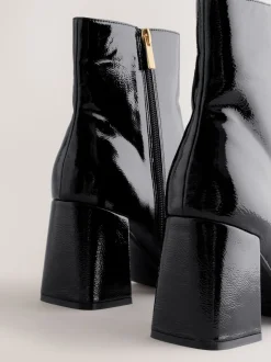 Zwart lak - Forever Comfort® Square Toe Block Heel Ankle Boots