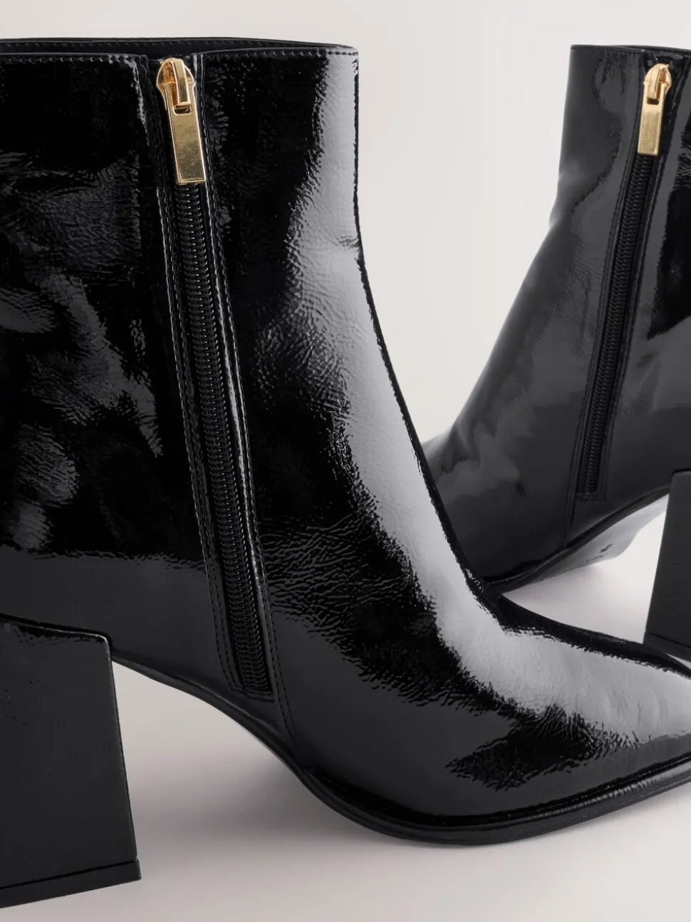 Zwart lak - Forever Comfort® Square Toe Block Heel Ankle Boots