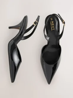 Zwart lak - Forever Comfort® Pointed Toe Curvy Slingback Heels