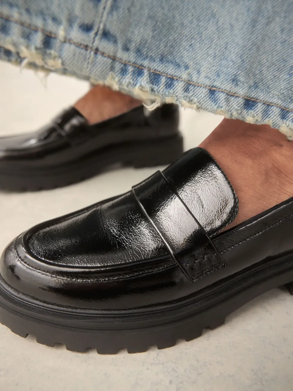 Zwart lak - Loafers met dikke zool