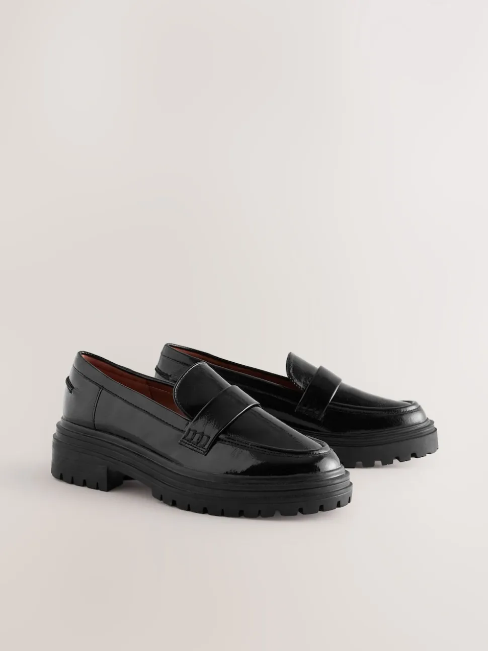 Zwart lak - Loafers met dikke zool