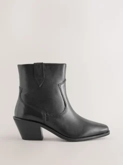 Zwart leer - Cowboy Block Heel Ankle Boots