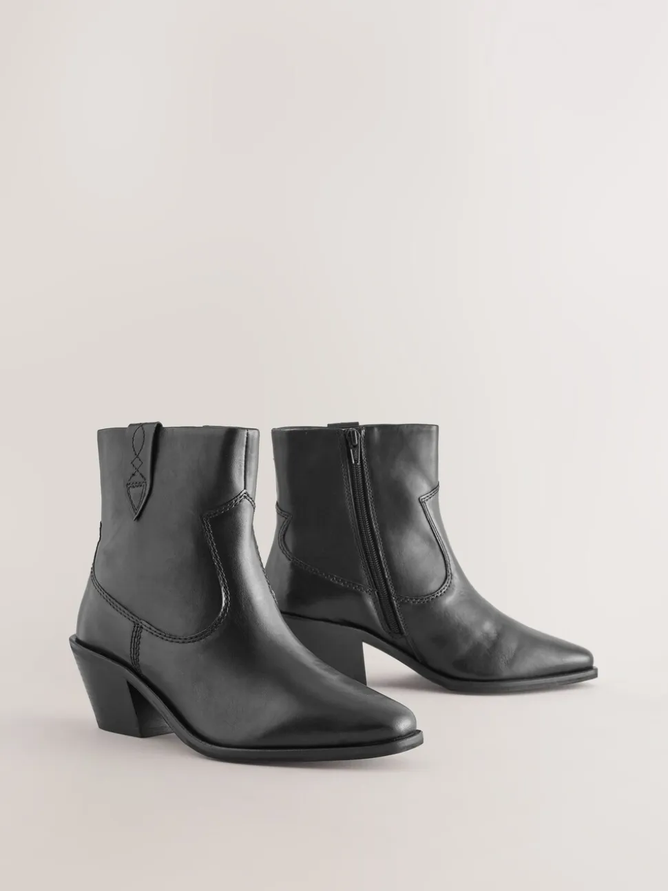 Zwart leer - Cowboy Block Heel Ankle Boots