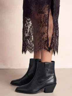 Zwart leer - Cowboy Block Heel Ankle Boots