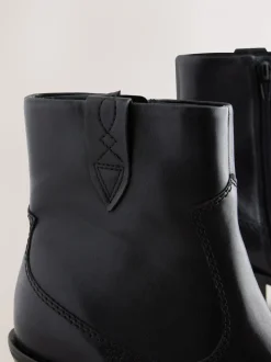 Zwart leer - Cowboy Block Heel Ankle Boots