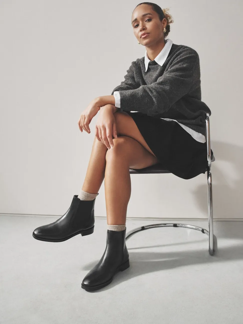 Zwart leer - Forever Comfort® Chelsea-enkellaarzen